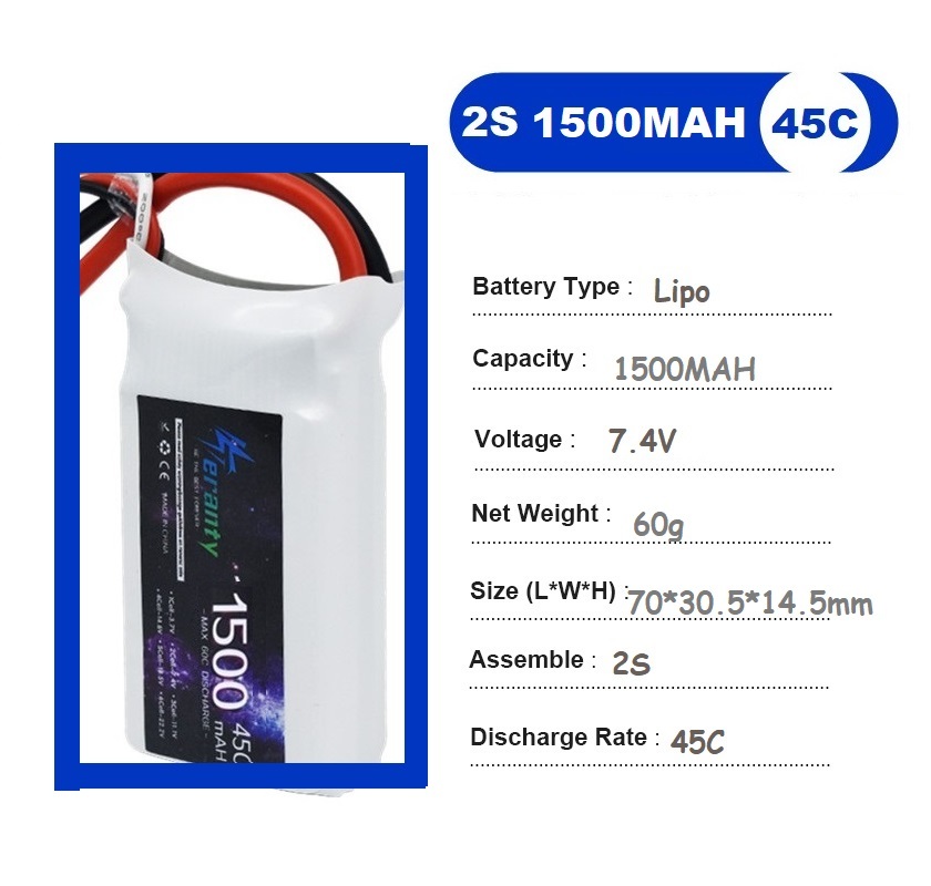 2 個 7.4V Lipo 2S バッテリー 1500mah - Rc Helicopter Battery のレビューと価格